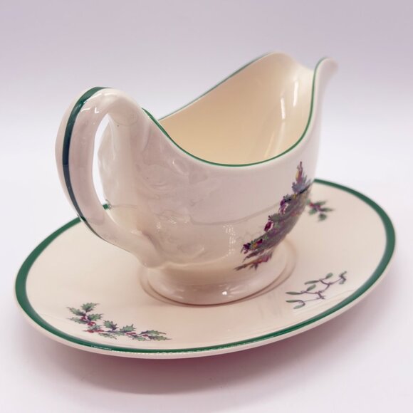 Spode Christmas Tree Gravy Sauce Boat Under Plate 2-Piece Set - Picture 4 of 11
